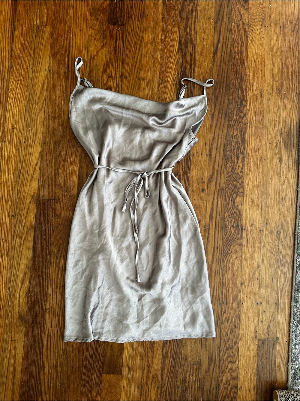 Motel Rocks Mauve Satin Slip Cowl Neck Mini Dress with Tie